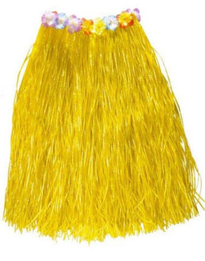 Hawaii Hula Skjørt m/Blomster 75 cm Gul