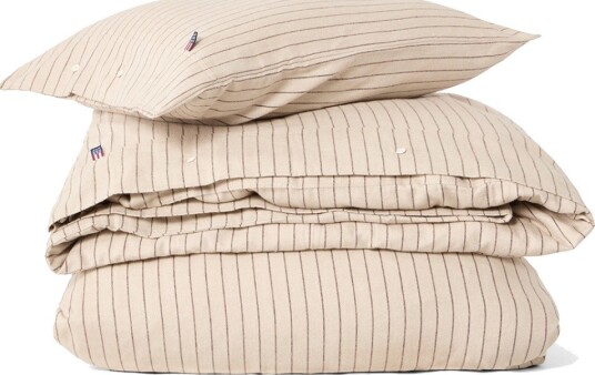 Lexington Beige/Brown Pin Striped Cotton Flannel Bed Set 140x200/50x70 Beige ONE SIZE