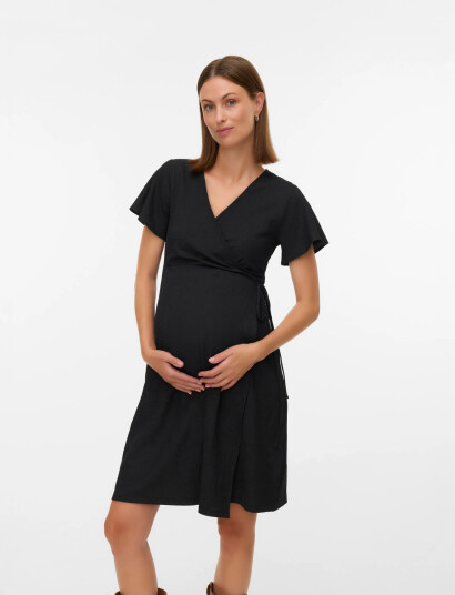 Mamalicious Mlselima Tess Ss Jrs Abk Wrap Dress 2F   Black   S