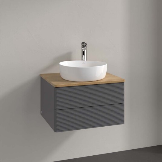Villeroy & Boch Antao Servantskap med 2 skuffer 60x50x36 cm u/lys Antrasitt/Eik Villeroy & Boch Antao Servantskap med 2 skuffer 60x50x36 cm u/lys Antrasitt/Eik