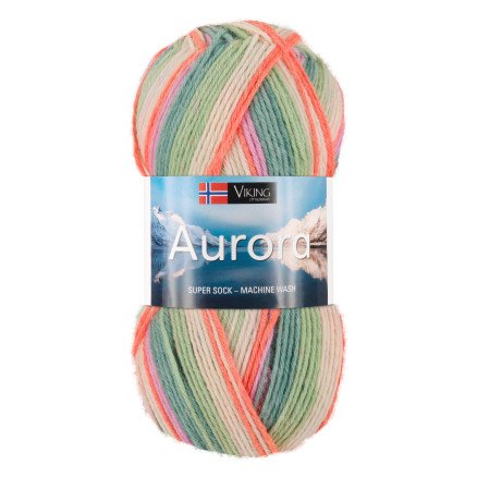 Viking Garn Aurora 631 Multi Grønn/ Orange/ Rosa