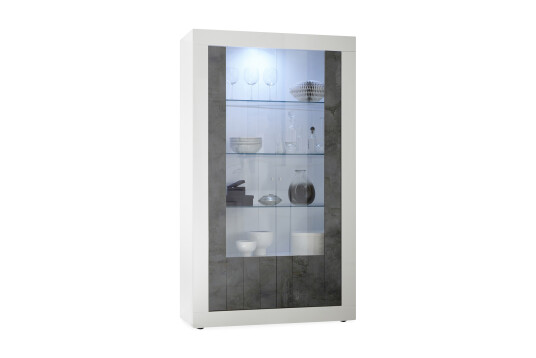 Vitrineskap Calpino 110 cm Hvit|Gråmelert