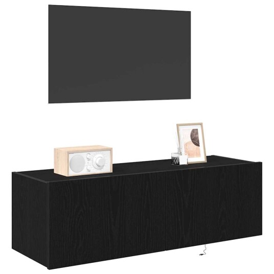  TV Veggskap med LED Lys Svart Eik 100x35x31 cm