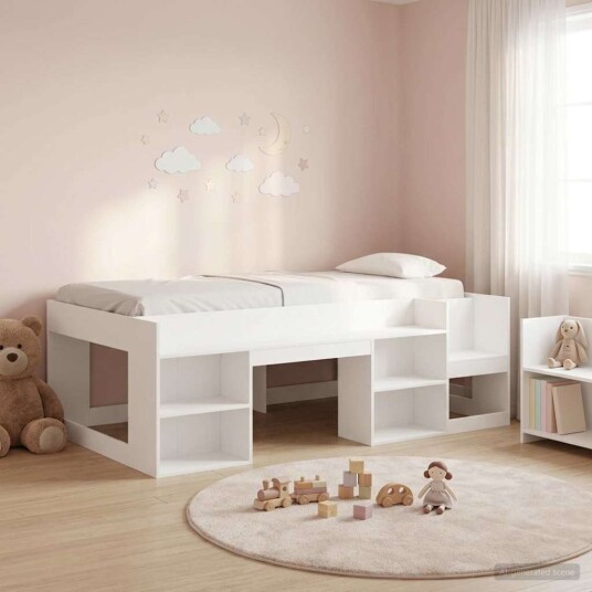 Barneseng med oppbevaring Hvit 90 x 190 cm Konstruert tre Barneseng med oppbevaring Hvit 90 x 190 cm Konstruert tre