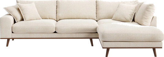 Copenhagen Premium 4 personers Højrevendt L formet Dyb Chaiselongsofa i Chenille Lys beige