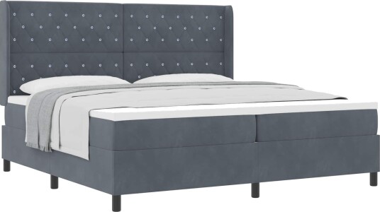 Box Spring Seng med Madrass Mørk Grå 200x200 cm Fløyel