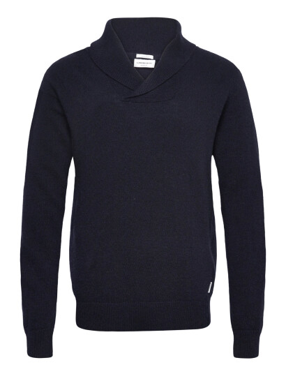 Lindbergh Lambswool L/S Shawl Collar Knit - Navy - M