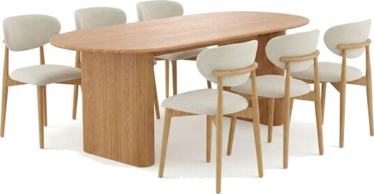 Noira spisegruppe rektangulær 220 cm eik med 6 Molly spisestoler Eik Noira spisegruppe rektangulær 220 cm eik med 6 Molly spisestoler Eik