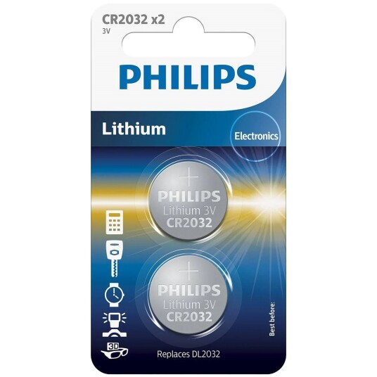 Philips CR2032 Litiumbatteri 2 stk - Sølv