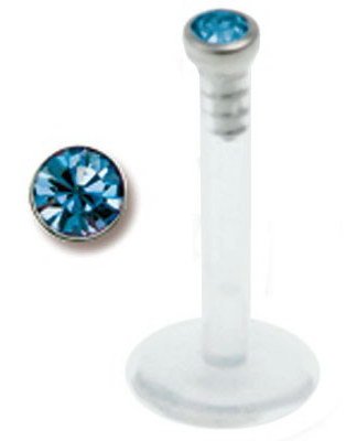 Single Diamond Labrett med Lys Blå Sten Strl 1.6 x 8 mm med 2,5 mm kule Single Diamond Labrett med Lys Blå Sten Strl 1.6 x 8 mm med 2,5 mm kule