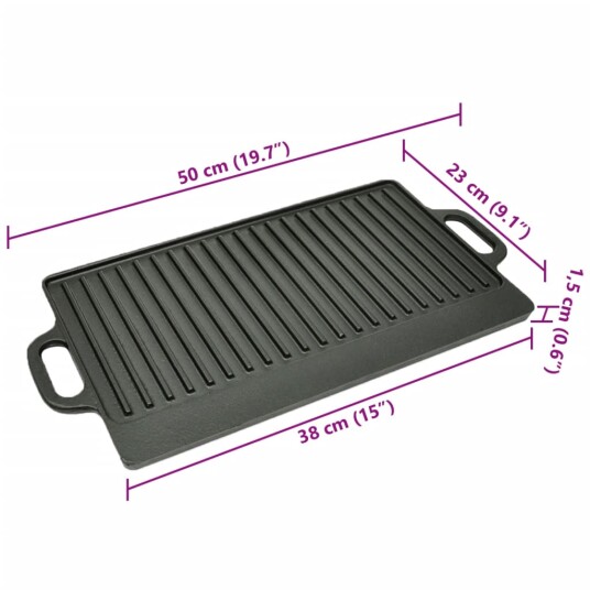 vidaXL Grillplate i støpejern vendbar 50x23 cm