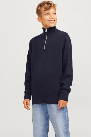 Jack & Jones Junior Genser jprBlamilano Stitch Knit Half Zip Blå