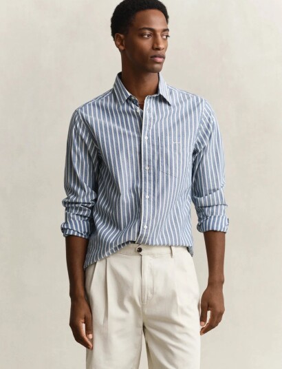 GANT Reg Dobby Stripe Shirt   Blue   M