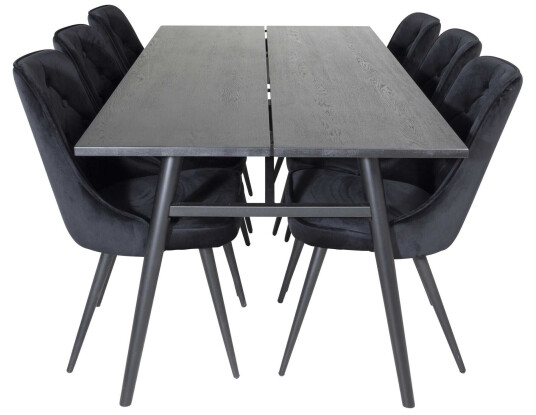 Venture Design Sleek & Velvet spisegruppe Svart/svart 6 st stoler & bord 195 x 95 cm