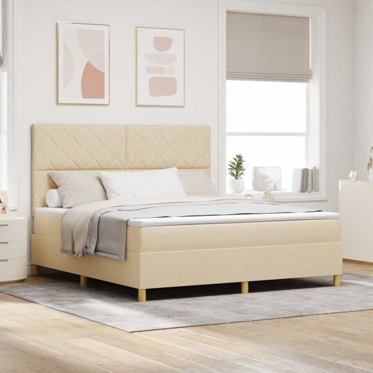  bokfjederseng med madrass & LED krem 180x200 cm stoff
