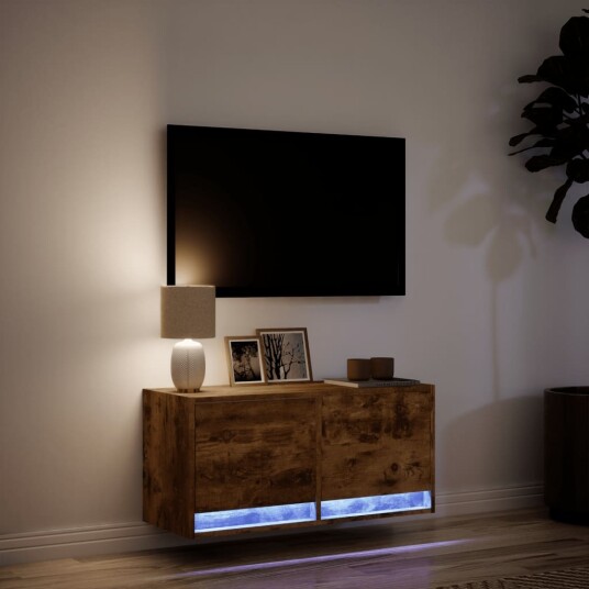 Vegghengt TV-benk med LED røkt eik 80x31x35 cm 852359 Vegghengt TV-benk med LED røkt eik 80x31x35 cm 852359