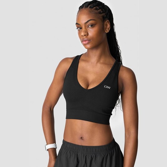 Icaniwill Ribbet Seamless Cropped Trenings topp Svart X small Icaniwill Ribbet Seamless Cropped Trenings topp Svart X small