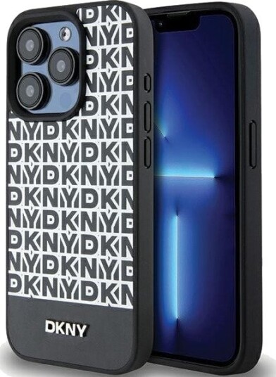 DKNY iPhone 15 Pro Hardcase med MagSafe - Svart med Lærtrykt Mønster