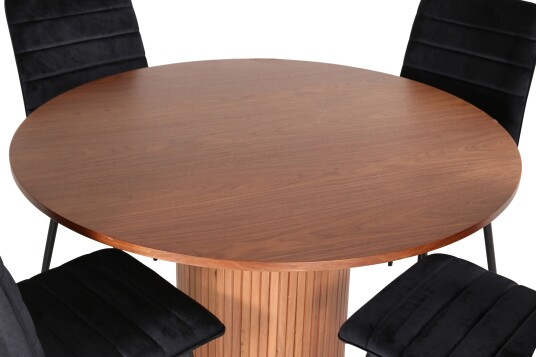 Venture Home Bianca Spisegruppe 110 cm Rund med 4 Windu Lyx Stoler Sort