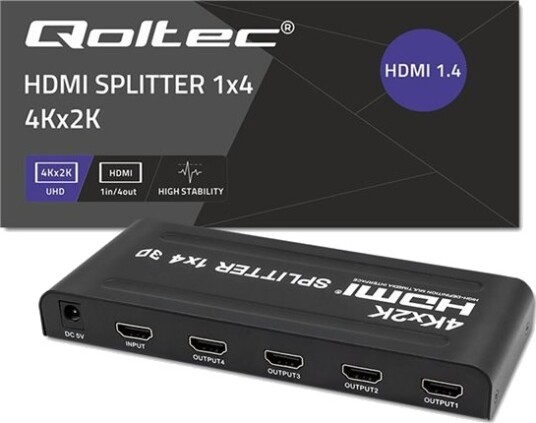 Qoltec Video/Lyd Splitter Active High Stability 4 X Hdmi Stasjonær Dc