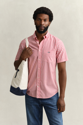 Gant Stripete klassisk poplin skjorte med korte ermer ROSE RED M