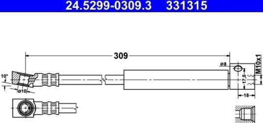 ATE 24.5299 0309.3 Bremseslange