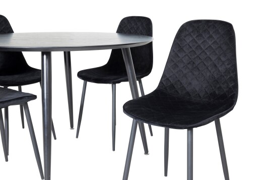 Venture Home Dipp Spisegruppe 115 cm Rund med 4 Polar Stoler Sort