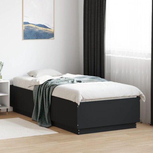  Sengeramme med LED-lys svart 90x200 cm konstruert tre 8721012273689