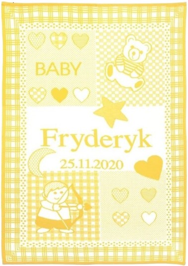 Personlig babyteppe med babyens navn og stjernetegn. Skytten