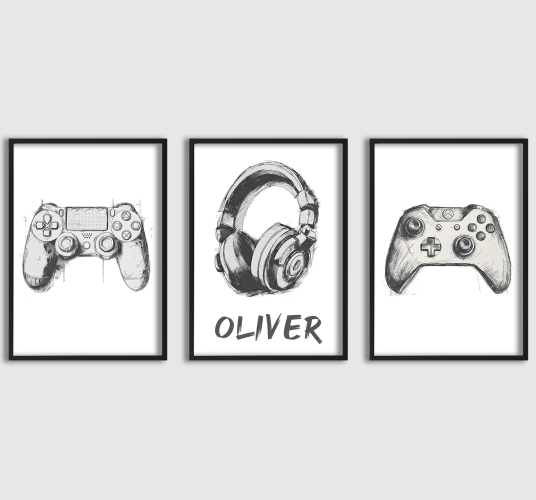 Namly Design Personalisert Plakat Gamer Navneskilt Sett med 3 POSTERBGQT76