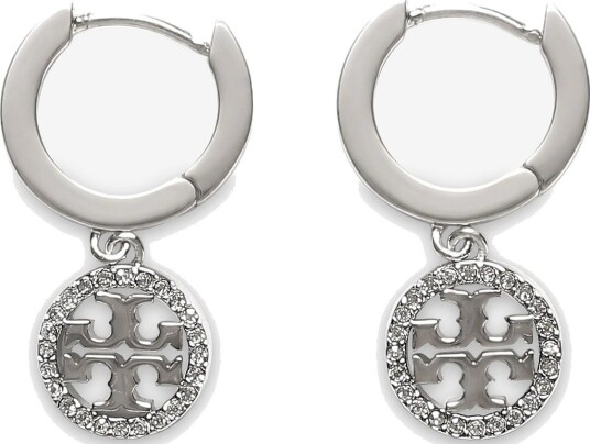 Tory Burch Icon Pavé Huggie Hoop Earrings - TORY SILVER / CRYSTAL - One Size