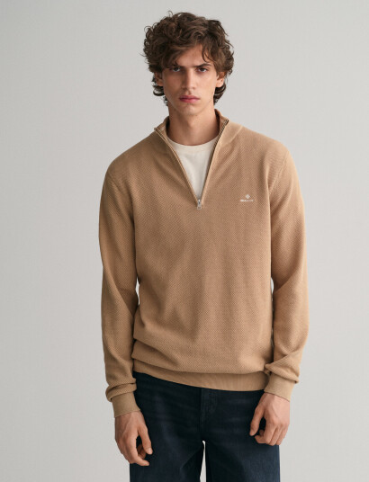 GANT Cotton Pique Half Zip - Beige - XXL GANT Cotton Pique Half Zip - Beige - XXL