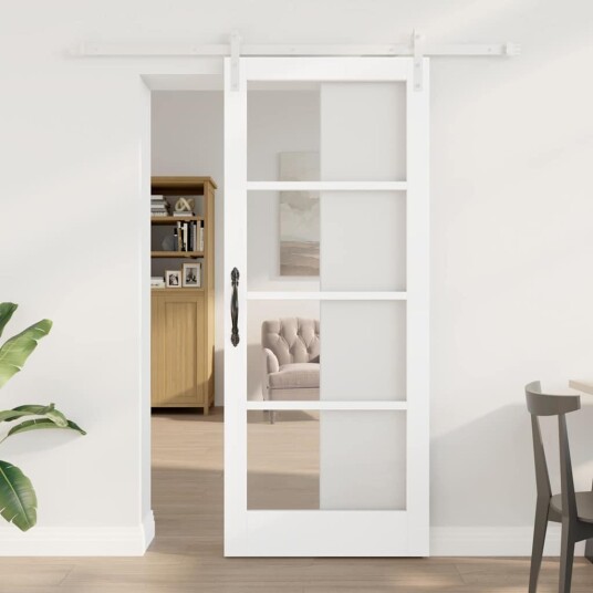 vidaXL Skyvedør med Monteringssett 'ORKDAL'Hvit Solid Tre & Glass