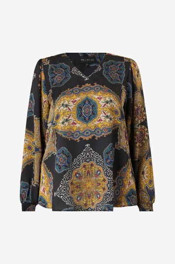 NO. 1 BY OX Bluse V Neck Blouse And LS Smock Cuffs Flerfarget