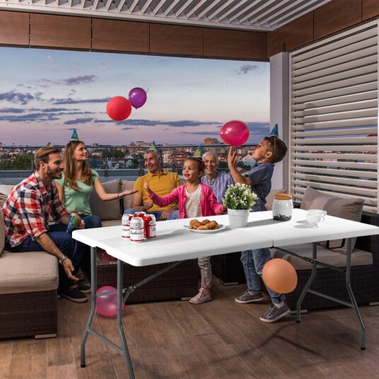 Sammenleggbar bord sammenleggbar campingbord hagebord hvit 153 cm x 74 cm x 74 cm Sammenleggbar bord sammenleggbar campingbord hagebord hvit 153 cm x 74 cm x 74 cm