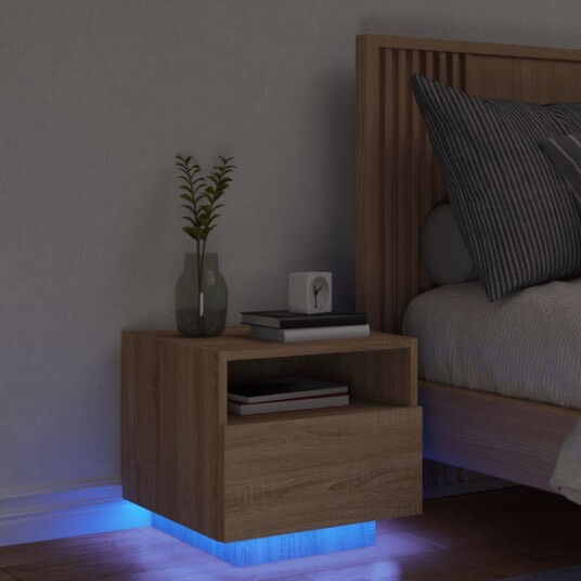 Nattbord med LED sonoma eik 40x39x37 cm 8721012253865