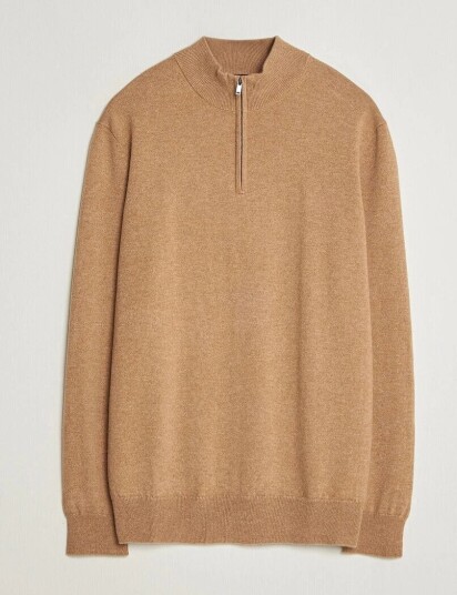 Charles Tyrwhitt Pure Cashmere Zip Neck Jumper Tan