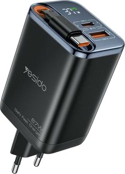 Yesido YC100 67W hurtiglader med uttrekkbar USB C kabel Svart