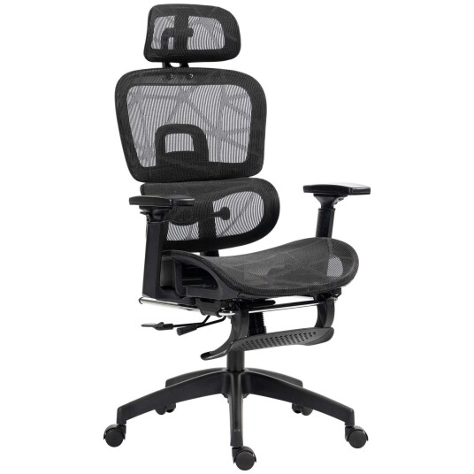 Kontorstol ergonomisk skrivebordsstol med armlener hodestøtte korsryggstøtte høydejusterbar mesh svingstol med vippefunksjon, Kontorstol ergonomisk skrivebordsstol med armlener hodestøtte korsryggstøtte høydejusterbar mesh svingstol med vippefunksjon,
