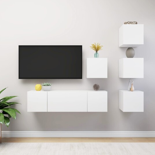  TV benksett 6 deler hvit konstruert tre