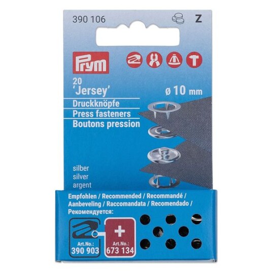 Trykknapper jersey refil 20 stk x 10 mm sølv