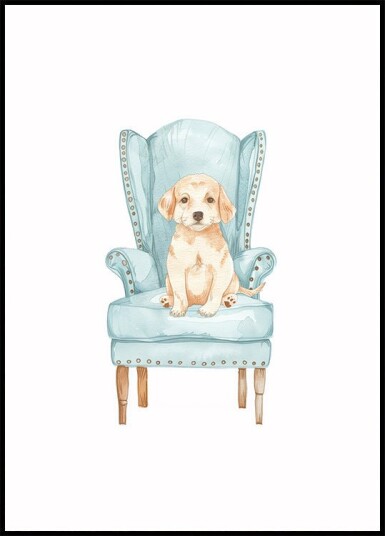Puppy in Blue Armchair Plakat Plakat / 30x40cm Puppy in Blue Armchair Plakat Plakat / 30x40cm