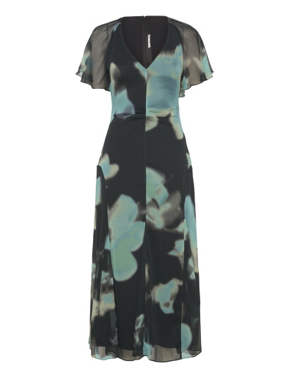 ROTATE Birger Christensen Chiffon Flowy Maxi Dress Black 34 x 135