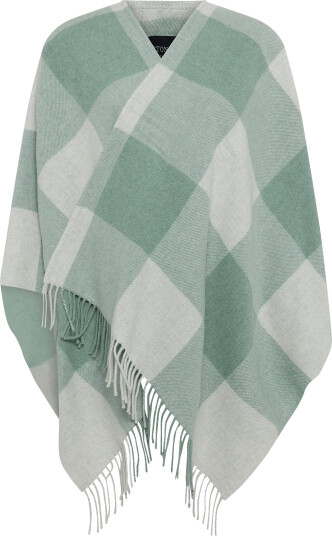Lexington Clothing Checked Recycled Wool Blend Poncho   Green   ONE SIZE