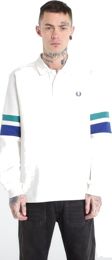 Fred Perry Tipped Sleeve Collared Sweat   White   L