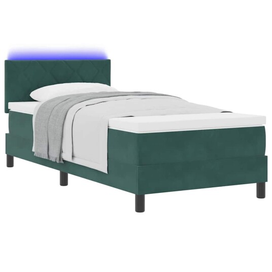 Box Spring Seng med Matte & LED Mørkegrønn 90x190 cm Fløyel