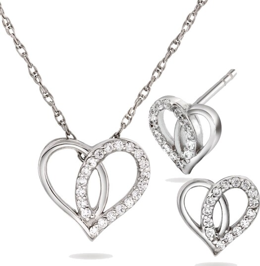 Pan Jewelry Smykkesett i 925 sølv med zirkonia og hjerte