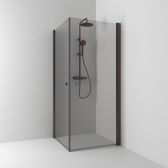 Svedbergs Skoga Dusjhjørne Rett Hullgrep Mocca / 80x80cm Røykfarget Glass