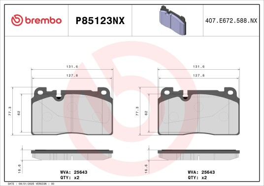 Bremseklosser BREMBO P85123NX