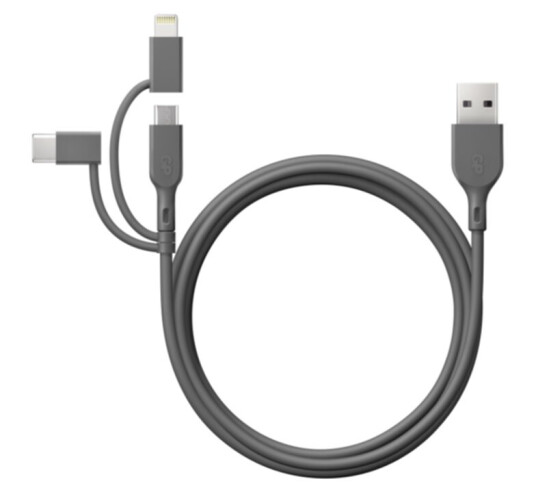 GP 3-i-1 USB-kabel med USB-C, Micro-USB og Lightning, 1m